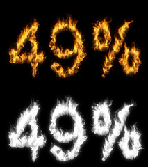 3D illustration of number percent text discount sale on fire with alpha layer