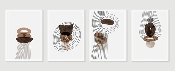 Abstrakte Wandkunst-Vektorsammlung. Erdtöne Handgezeichnetes Kunstdesign in organischer Form für gerahmte Wanddrucke, Leinwanddrucke, Poster, Wohnkultur, Cover, Tapeten. © TWINS DESIGN STUDIO