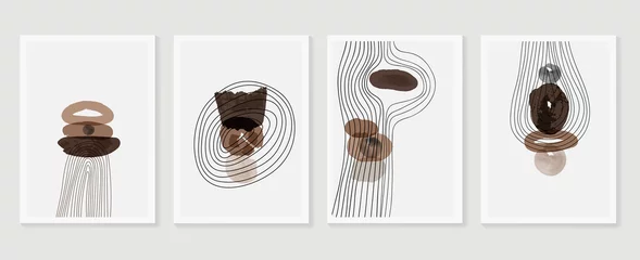 Abstrakte Wandkunst-Vektorsammlung. Erdtöne Handgezeichnetes Kunstdesign in organischer Form für gerahmte Wanddrucke, Leinwanddrucke, Poster, Wohnkultur, Cover, Tapeten. © TWINS DESIGN STUDIO