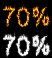 Fototapeta premium 3D illustration of number percent text discount sale on fire with alpha layer