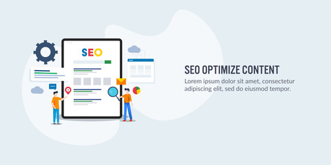 Content optimization for better search engine ranking on web. Seo optimized content driving traffic to website, marketing team working on seo solution.