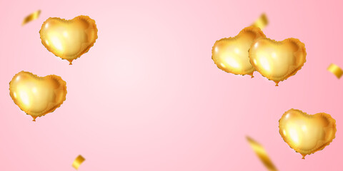 heart balloons and confetti concept design template holiday Happy valentines Day, background Celebration Vector illustration.