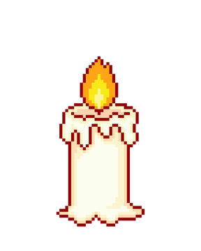 Pixel candle image. Vector illustration of cross stitch pattern.