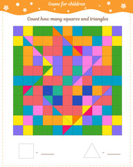  A game for children. Count how many squares and triangles are in the shape