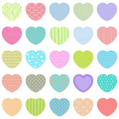 Vector set of pastel gift tags, cute colorful hand drawn illustration, blank label in heart frame with doodle pattern