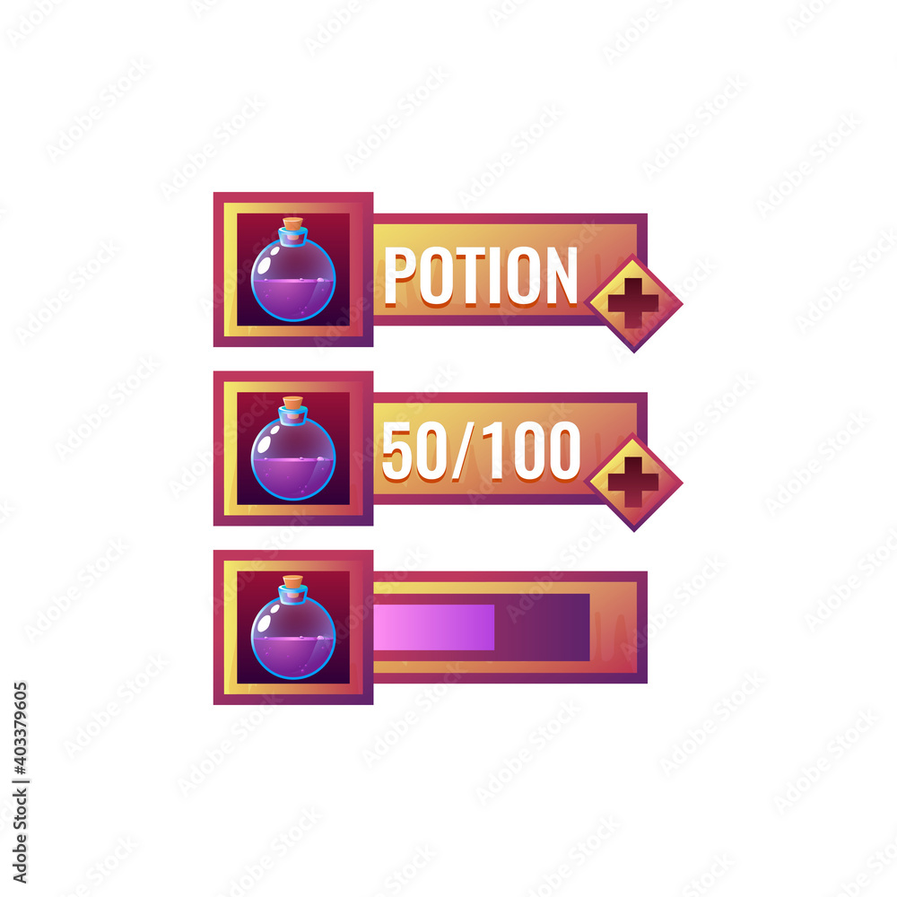 Fototapete set of funny old wooden game ui potion magic mana bar with numeric and progress bar additional panel