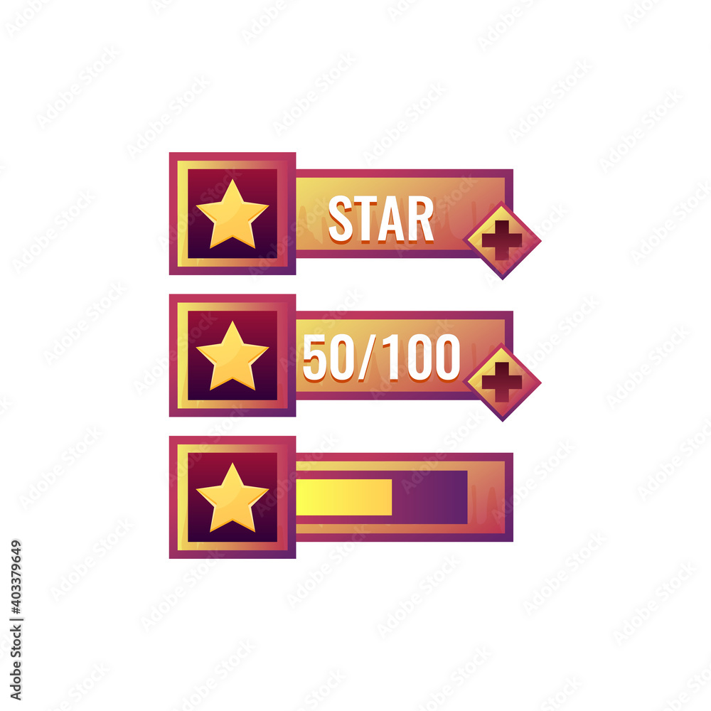 Aufkleber set of funny old wooden game ui star bar with numeric and progress bar additional panel for gui asse