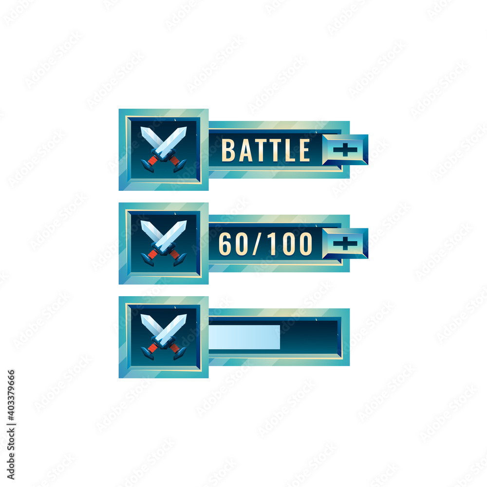 Aufkleber set of fantasy space game ui blade sword fighting power ups skill with numeric and load bar addition