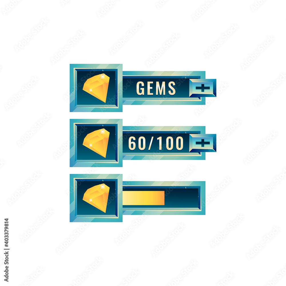 Fototapete set of fantasy space game ui gems diamond bar with numeric and progress bar additional panel for gui