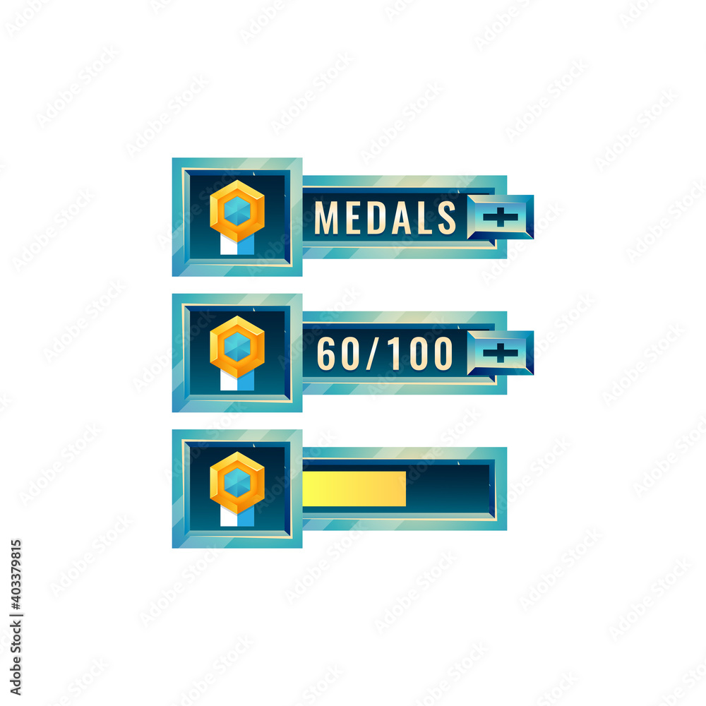 Aufkleber set of fantasy space game ui award medals icon with numeric and load bar additional panel for gui as