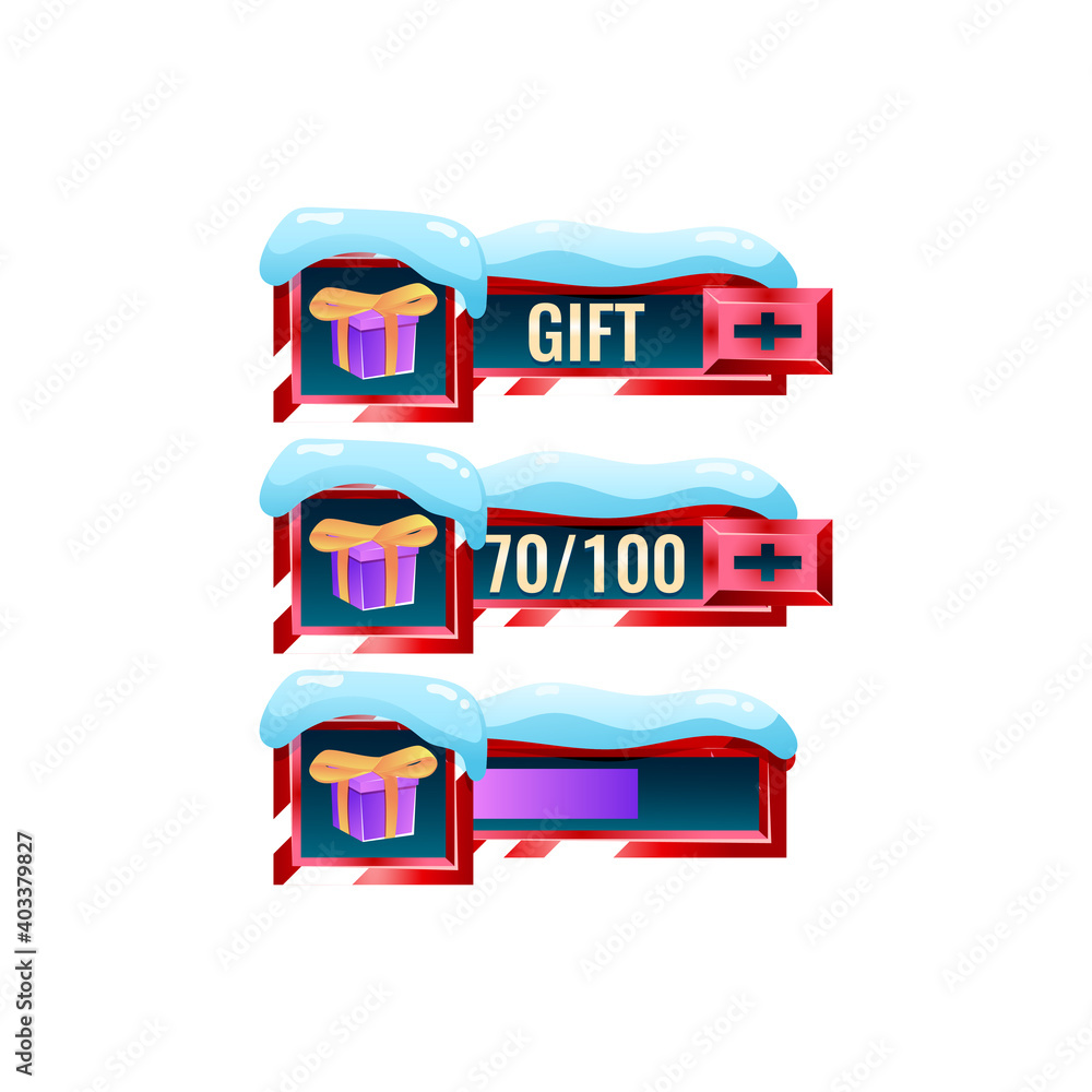 Poster set of snow winter christmas game ui reward gift box bar with numeric and bar additional panel for g