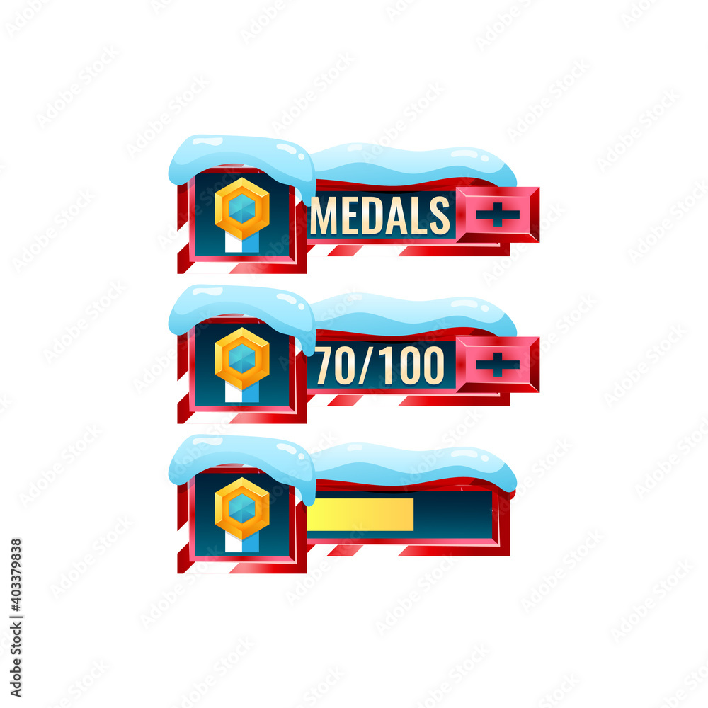 Aufkleber set of snow winter christmas game ui award medals icon with numeric and load bar additional panel fo