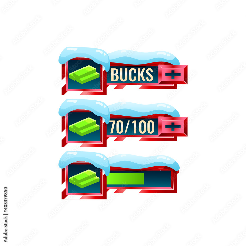Aufkleber set of snow winter christmas game ui money bucks bar with numeric and progress bar additional panel 