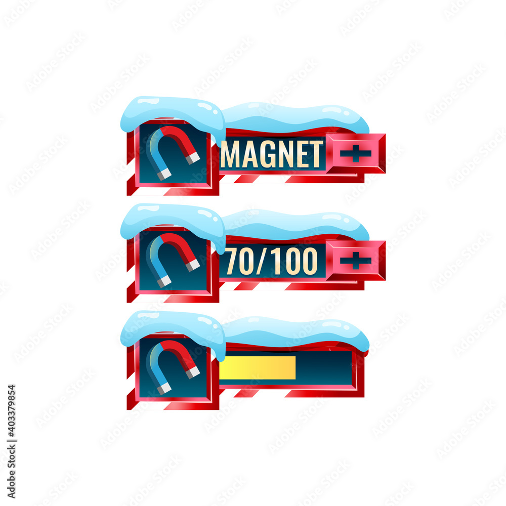 Aufkleber set of snow winter christmas game ui magnet bar power ups mana with numeric and progress bar additio