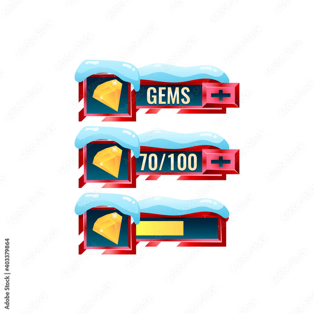 Fototapete set of snow winter christmas game ui gems diamond bar with numeric and progress bar additional panel