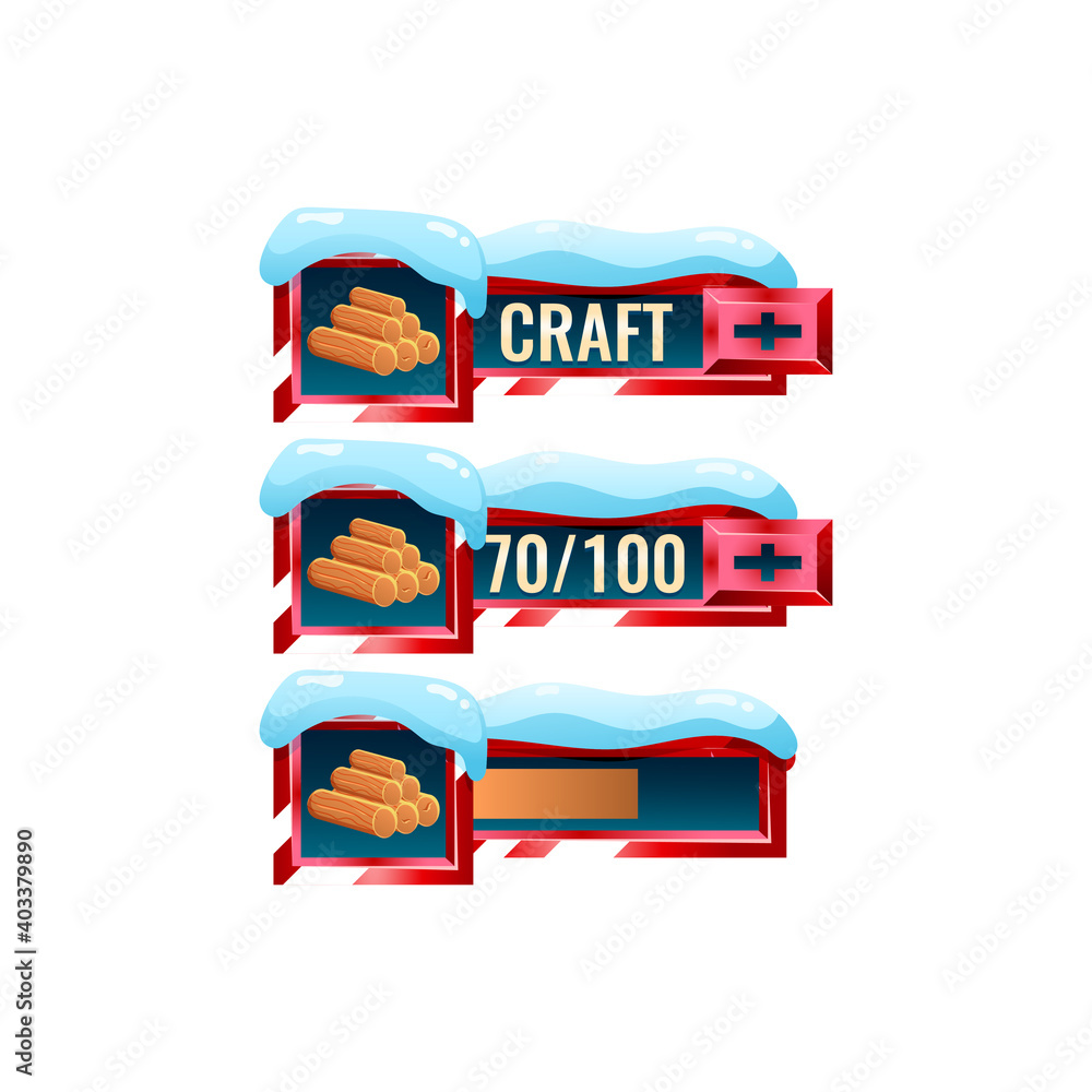 Poster set of snow winter christmas game ui shop craft wood bar with numeric and bar additional panel for g