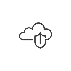 Cloud protection line icon. linear style sign for mobile concept and web design. Cloud computing protection shield outline vector icon. Data security symbol, logo illustration. Vector graphics