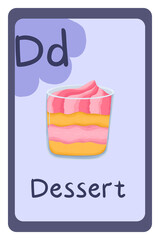 Alphabet in vector, Letter D - dessert. English language. Flat colorful design template. Fruits, vegetables and food illustartion collection.