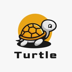 Vector Logo Illustration Turtle Simple Mascot Style.