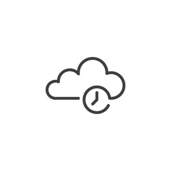 Cloud computing, clock line icon. linear style sign for mobile concept and web design. Cloud storage time outline vector icon. Symbol, logo illustration. Vector graphics