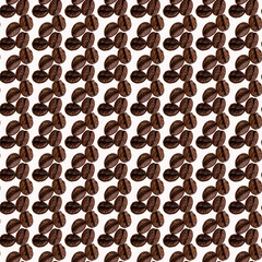 Coffee beans laid out in a pattern on a white background, wallpaper, texture, top view