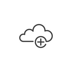 Add to cloud line icon. linear style sign for mobile concept and web design. Cloud computing plus outline vector icon. Symbol, logo illustration. Vector graphics