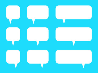 Set of speak bubble text, chatting box, message box outline cartoon vector illustration design. Balloon doodle style of thinking sign symbol.