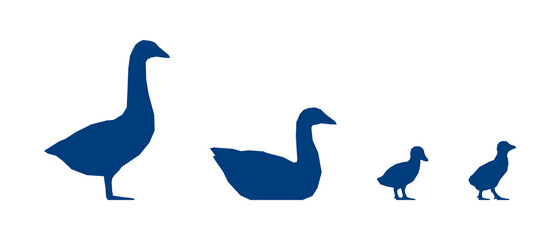 Low poly geese and goslings on white background. Blue silhouettes. Vector Illustration © Voidentir