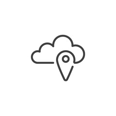 Cloud and pin point line icon. linear style sign for mobile concept and web design. Cloud computing location outline vector icon. Symbol, logo illustration. Vector graphics