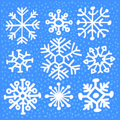 Fototapeta na wymiar whimsical white snowflakes. Create the feeling of a fairy tale, holiday and winter