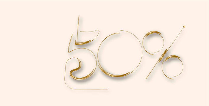 50% OFF Gold Sale Discount Banner. Discount offer price tag. Vector Modern Sticker Illustration.