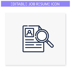 Search job resume line icon. Recruitment process. Employee finding. Personal recruitment information. Job search, employment, career growth concept. Isolated vector illustration. Editable stroke
