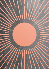 Sunburst with mid century arc textured background. Minimalist boho home decor design element. Rose and gray colors. Abstract sun and rays geometric concept.