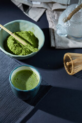 Traditional matcha tea on a dark background