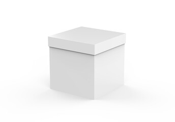 White blank square paper box mockup template on isolated white background, packaging box mockup for design presentation, 3d illustration