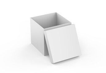 White blank square paper box mockup template on isolated white background, packaging box mockup for design presentation, 3d illustration