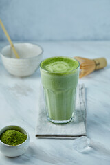 Matcha tea on a light table