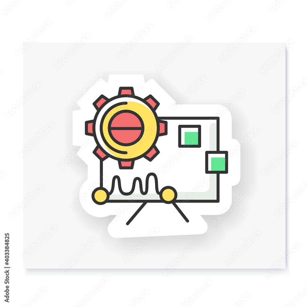 Poster performance analysis patch. gear with statistic chart badge for designs. custom sticker for creative