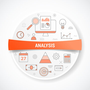 business analysis with icon concept with round or circle shape