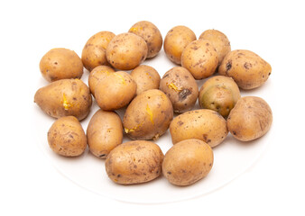 boiled potatoes on white background