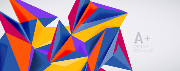 Vector triangle geometric backgrounds. Low poly 3d shape on light backdrop. Vector illustration for covers, banners, flyers and posters and other designs