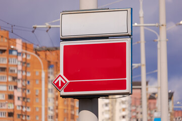 Road signs for drivers on the road, on a winter sunny day