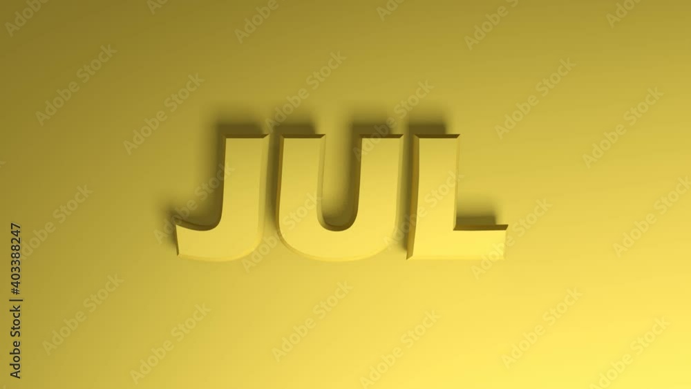 Poster the write jul staying for january yellow write passing from right to left on yellow background - 3d 