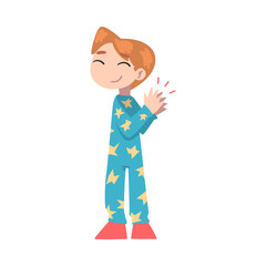 Cute Little Boy Clapping his Hands, Happy Kid Wearing Pajamas Expressing Enjoyment, Appreciation, Delight Cartoon Style Vector Illustration