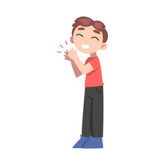 Joyful Boy Clapping his Hands, Happy Kid Applauding Expressing Enjoyment, Appreciation, Delight Cartoon Style Vector Illustration