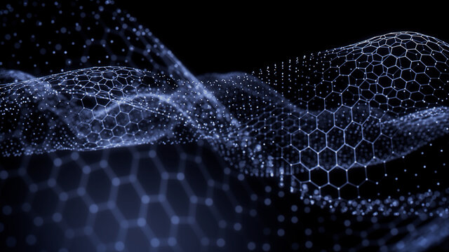 Medical Innovation concept. Scientific information represented as a High Tech Futuristic Particle Network. Abstract background. 3D render