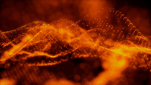 Sound Wave Vizualisation concept. Music audio frequencies represented as High Tech Futuristic Particle Waves. Abstract background. 3D render