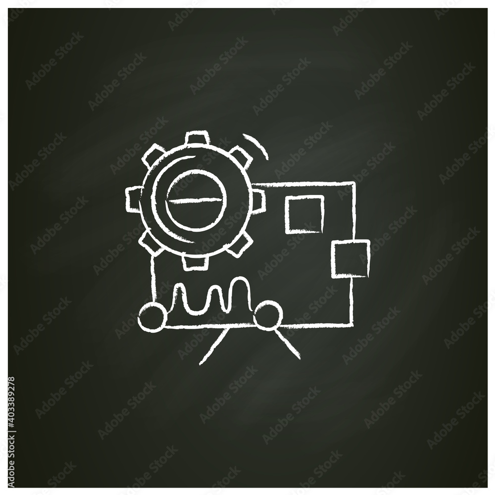 Poster performance analysis chalk icon. gear with statistic chart. concept sketch for creative technology p