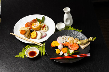 典型的なおせち料理　Japanese food  New Year dishes (OSECHI)