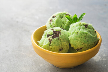Ice cream with mint and chocolate chip